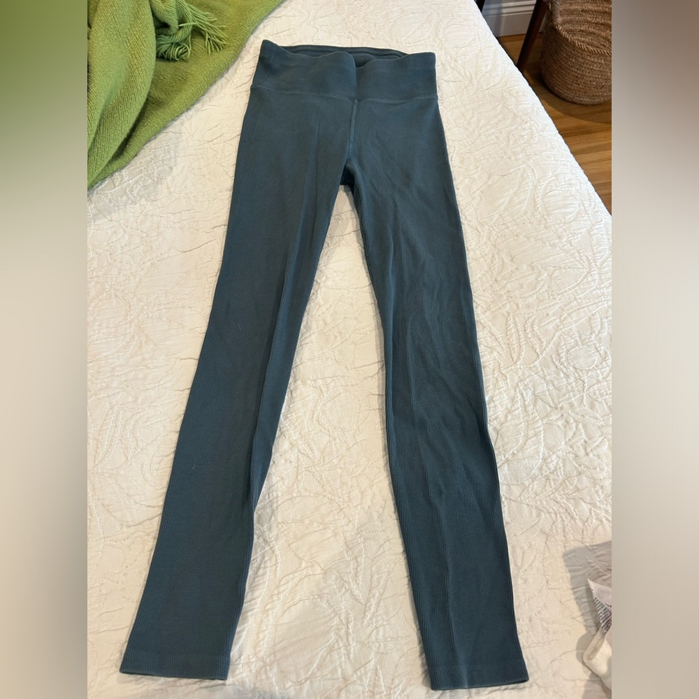 Pact organic cotton teal ribbed leggings women’s small